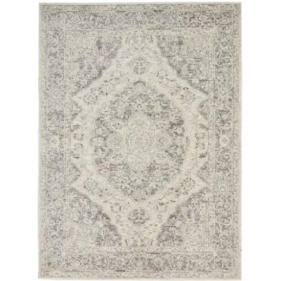 Ivory And Gray Floral Medallion Distressed Area Rug Photo 8