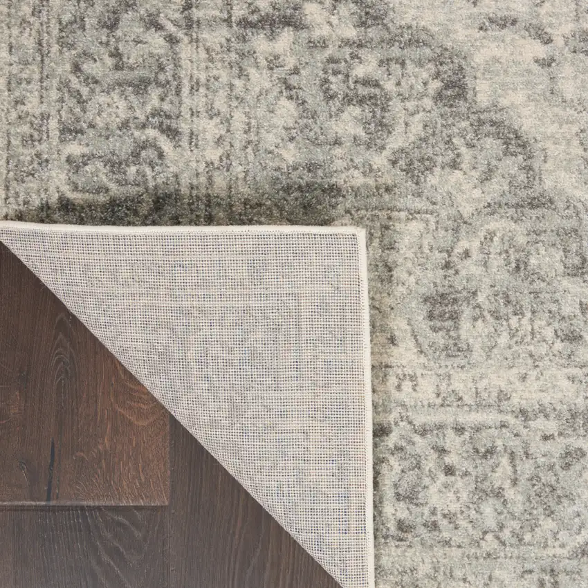 Ivory And Gray Floral Medallion Distressed Area Rug Photo 9