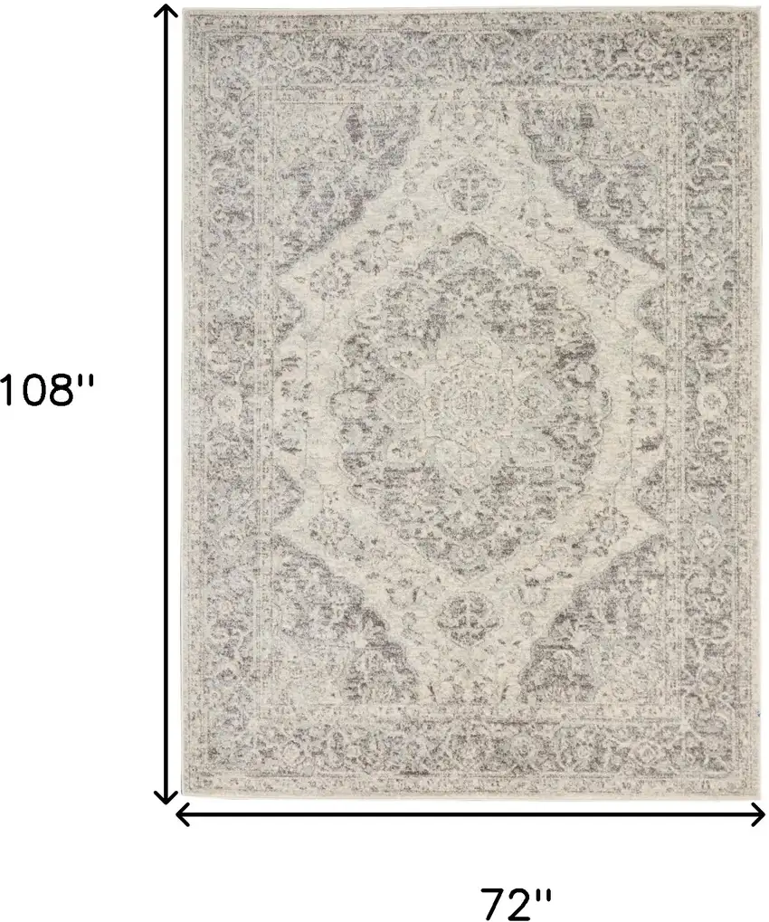 Ivory And Gray Floral Medallion Distressed Area Rug Photo 3