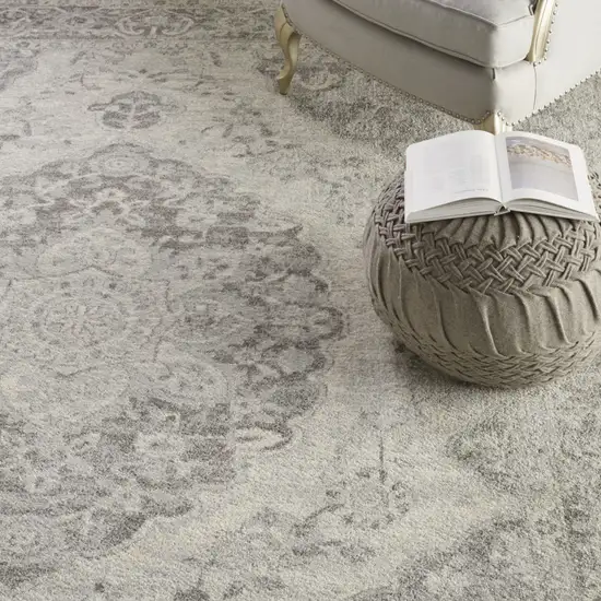 Ivory And Gray Floral Medallion Distressed Area Rug Photo 9