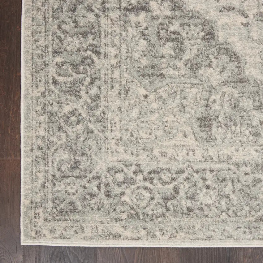 Ivory And Gray Floral Medallion Distressed Area Rug Photo 4