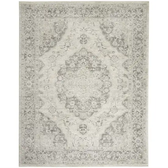 Ivory And Gray Floral Medallion Distressed Area Rug Photo 6