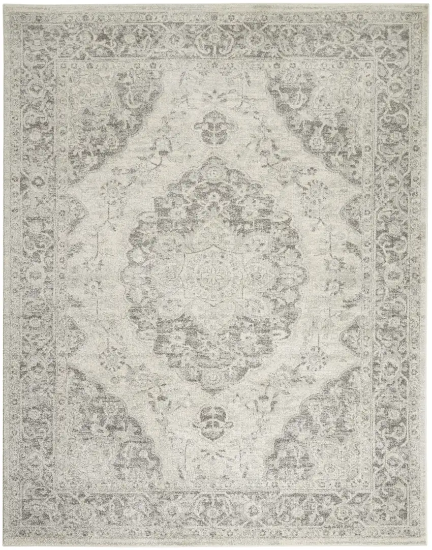 Ivory And Gray Floral Medallion Distressed Area Rug Photo 6