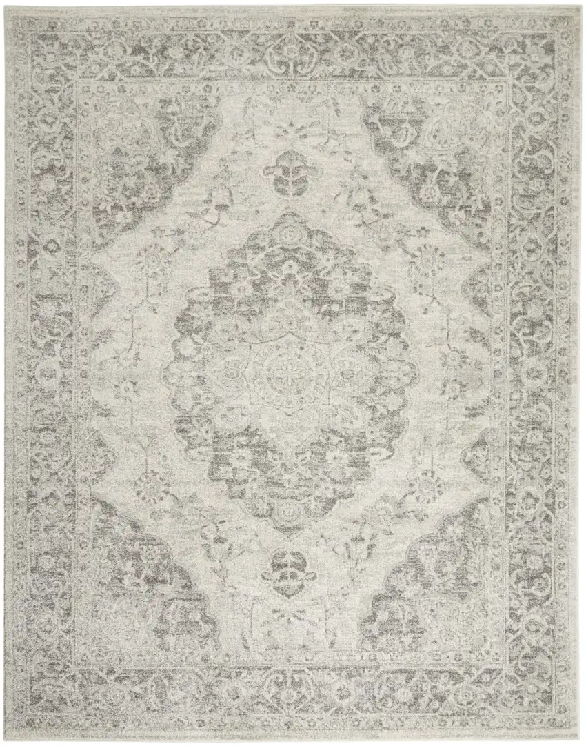 Ivory And Gray Floral Medallion Distressed Area Rug Photo 2