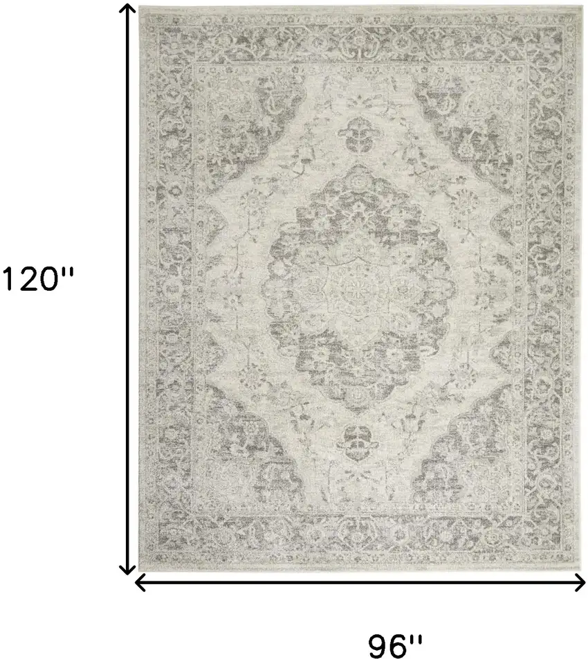 Ivory And Gray Floral Medallion Distressed Area Rug Photo 3