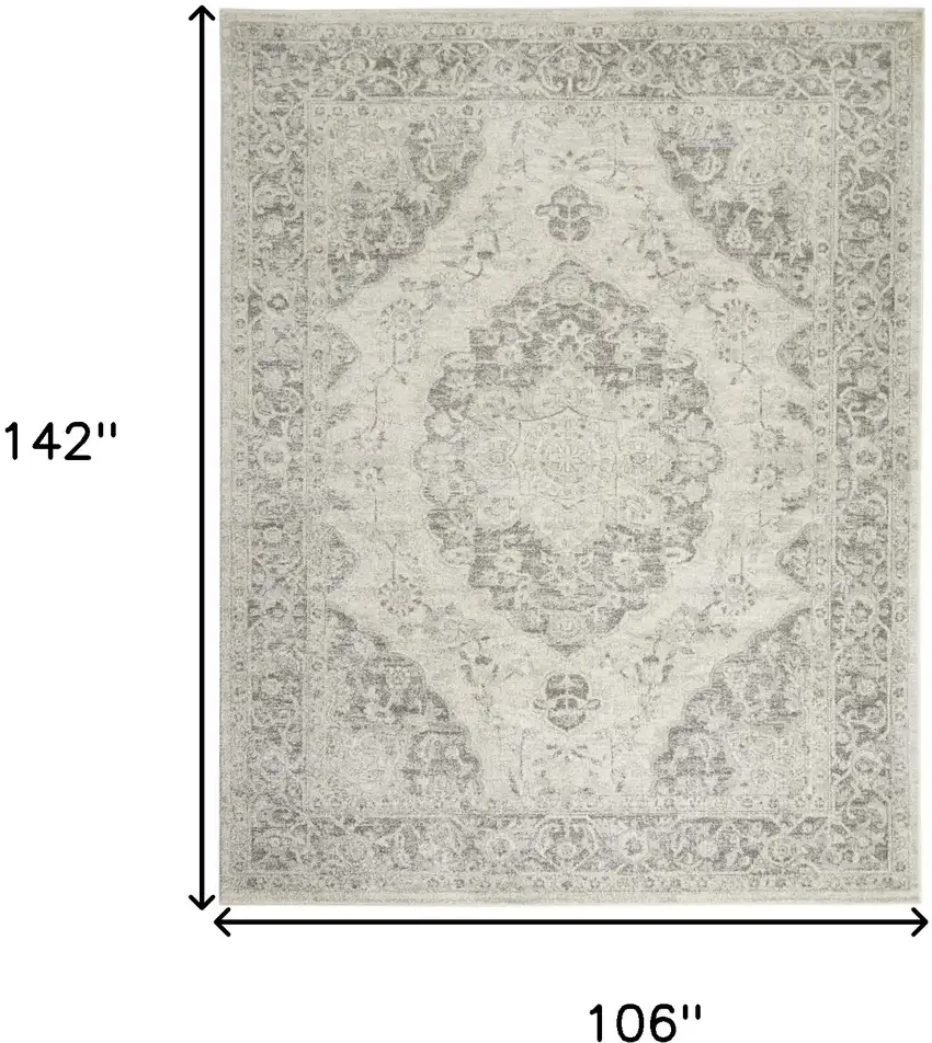 Ivory And Gray Floral Medallion Distressed Area Rug Photo 3