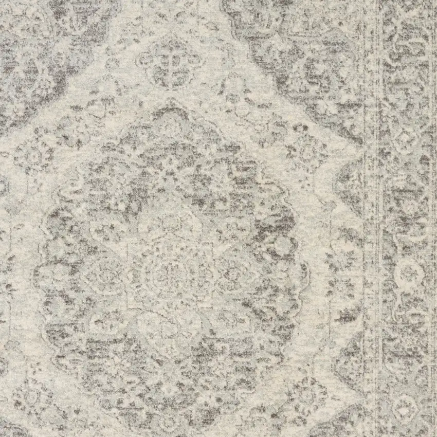 Ivory And Gray Floral Medallion Distressed Area Rug Photo 6