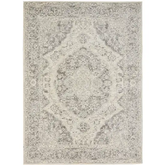 Ivory And Gray Floral Medallion Distressed Area Rug Photo 7