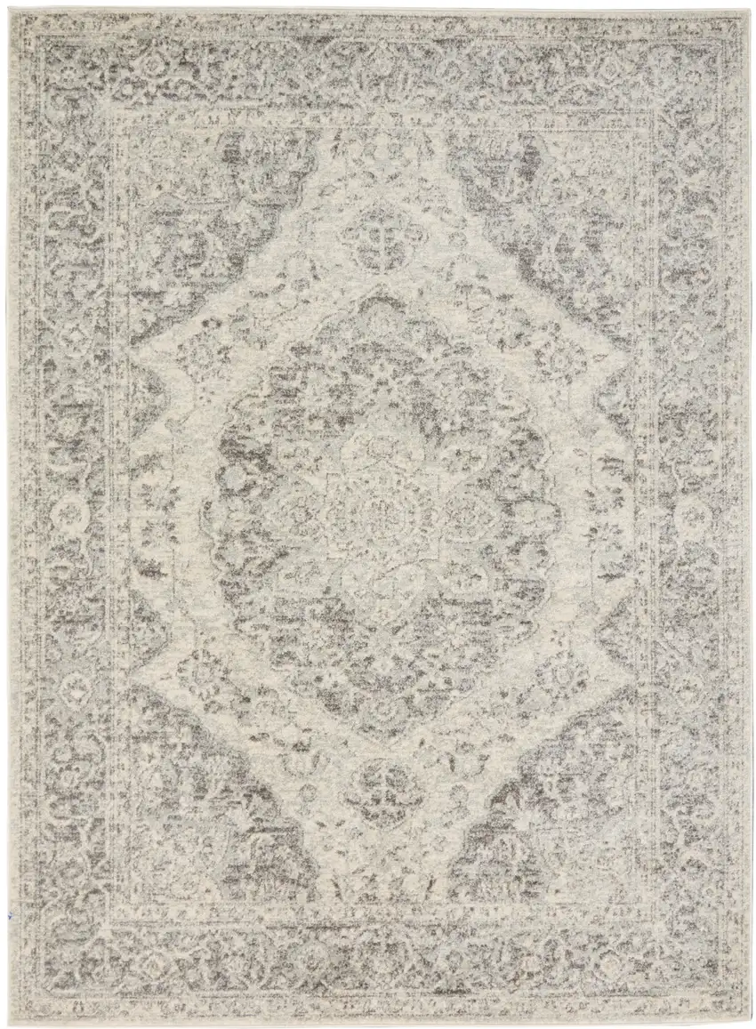 Ivory And Gray Floral Medallion Distressed Area Rug Photo 7