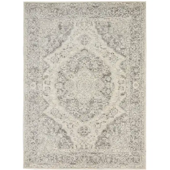 Ivory And Gray Floral Medallion Distressed Area Rug Photo 1