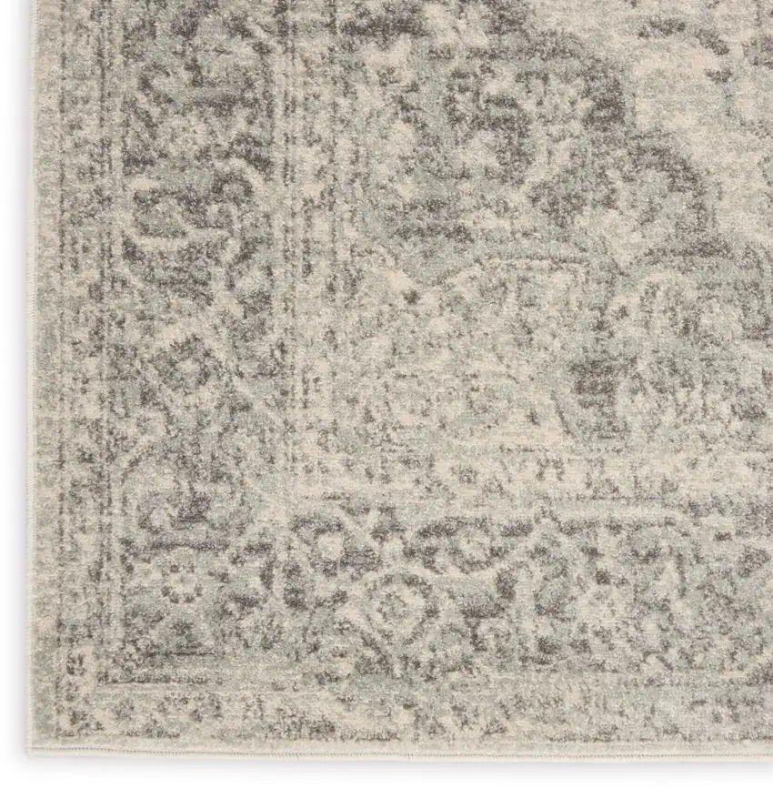 Ivory And Gray Floral Medallion Distressed Area Rug Photo 6
