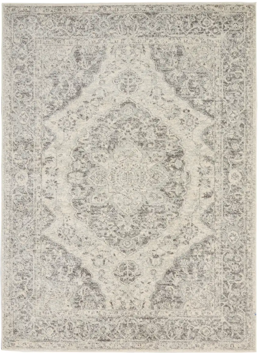 Ivory And Gray Floral Medallion Distressed Area Rug Photo 2