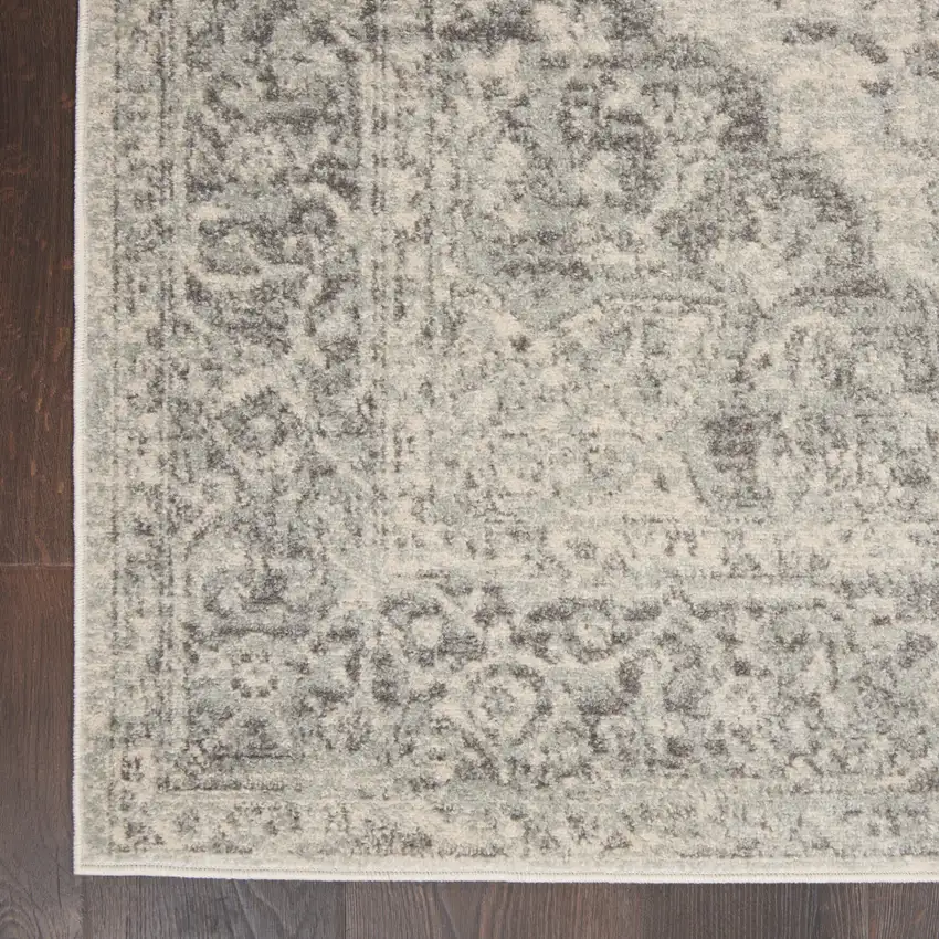 Ivory And Gray Floral Medallion Distressed Area Rug Photo 9