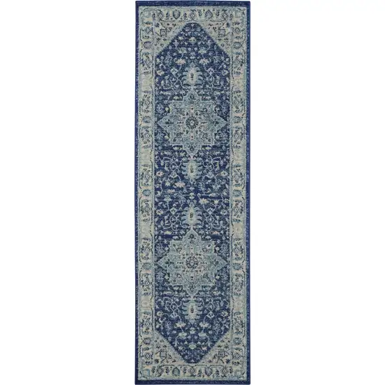 Ivory And Gray Floral Medallion Distressed Area Rug Photo 1