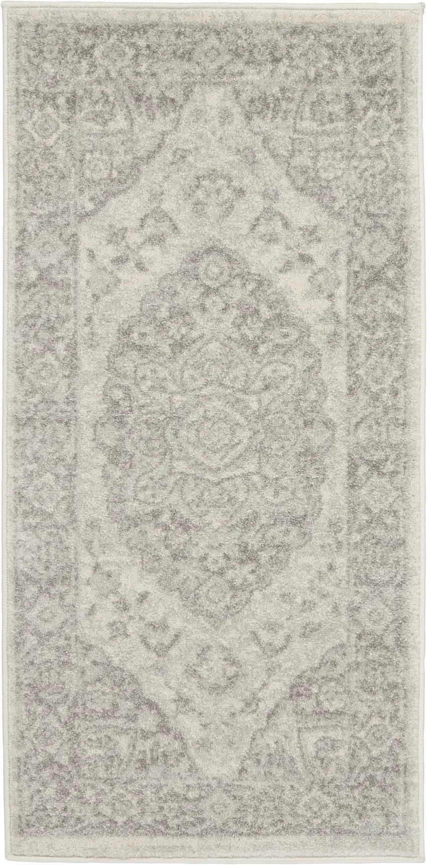 Ivory And Gray Floral Medallion Distressed Area Rug Photo 2