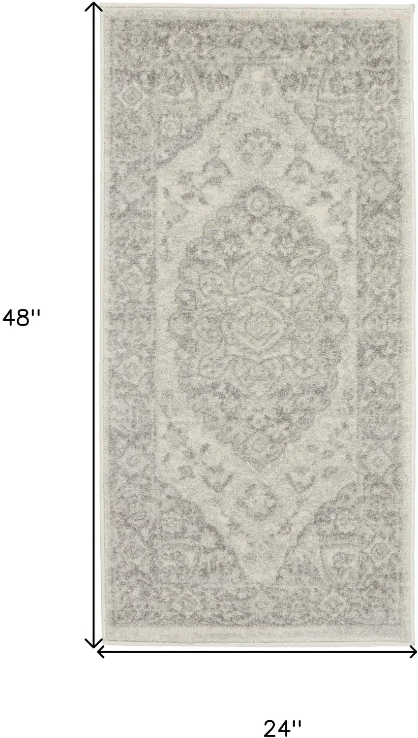 Ivory And Gray Floral Medallion Distressed Area Rug Photo 3