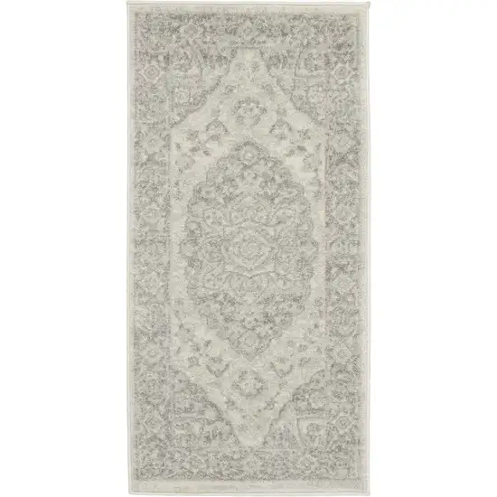 Ivory And Gray Floral Medallion Distressed Area Rug Photo 9