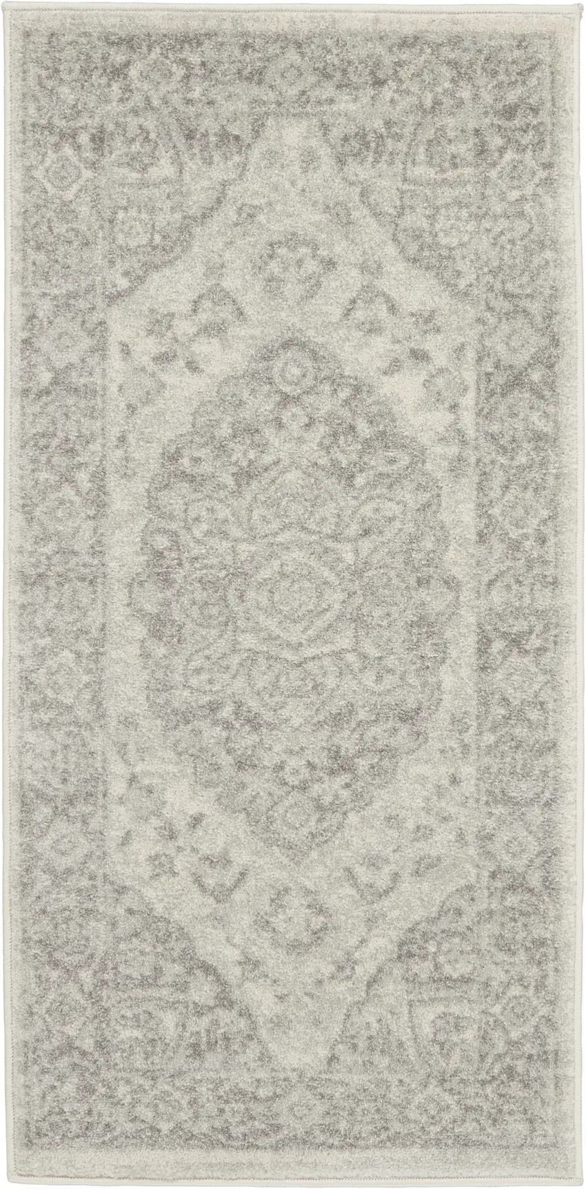 Ivory And Gray Floral Medallion Distressed Area Rug Photo 9