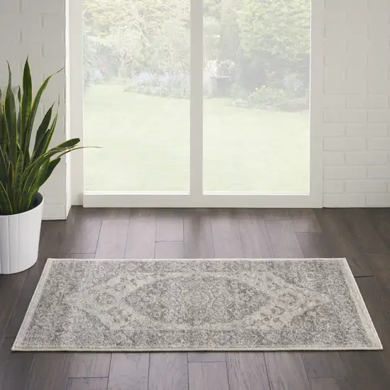 Ivory And Gray Floral Medallion Distressed Area Rug Photo 4