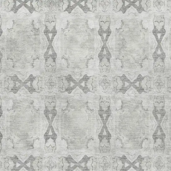 Ivory And Gray Floral Medallion Washable Area Rug With UV Protection Photo 3