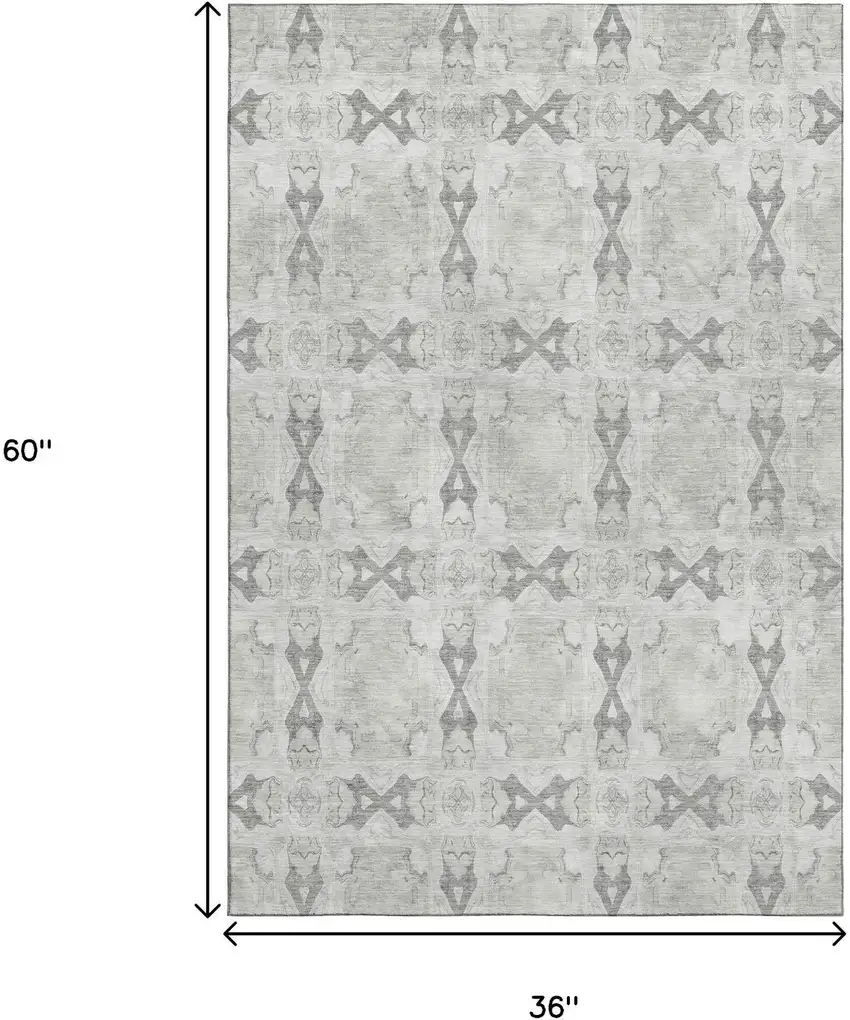 Ivory And Gray Floral Medallion Washable Area Rug With UV Protection Photo 3