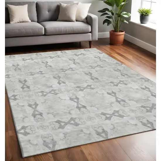Ivory And Gray Floral Medallion Washable Area Rug With UV Protection Photo 2