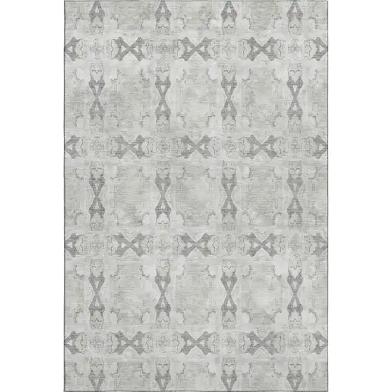 Ivory And Gray Floral Medallion Washable Area Rug With UV Protection Photo 1