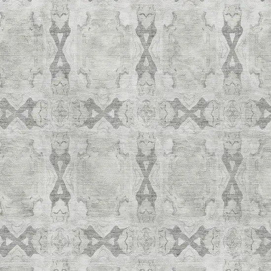 Ivory And Gray Floral Medallion Washable Area Rug With UV Protection Photo 3