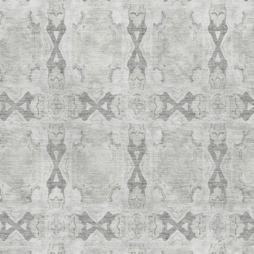 Ivory And Gray Floral Medallion Washable Area Rug With UV Protection Photo 3