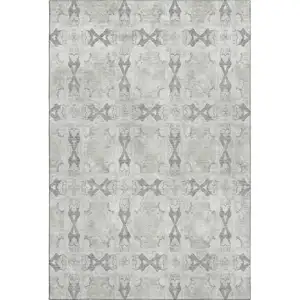Photo of Ivory And Gray Floral Medallion Washable Area Rug With UV Protection