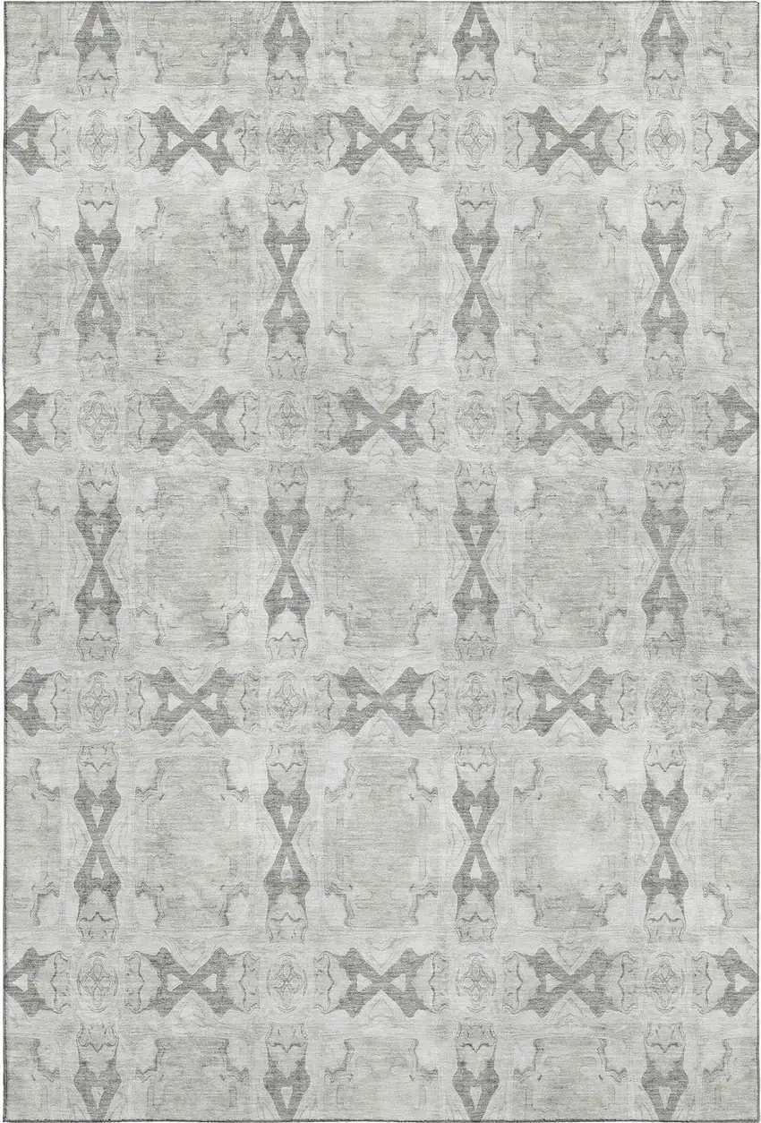 Ivory And Gray Floral Medallion Washable Area Rug With UV Protection Photo 1