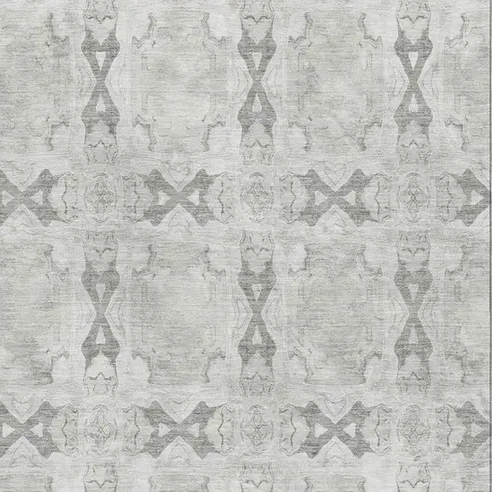 Ivory And Gray Floral Medallion Washable Area Rug With UV Protection Photo 3