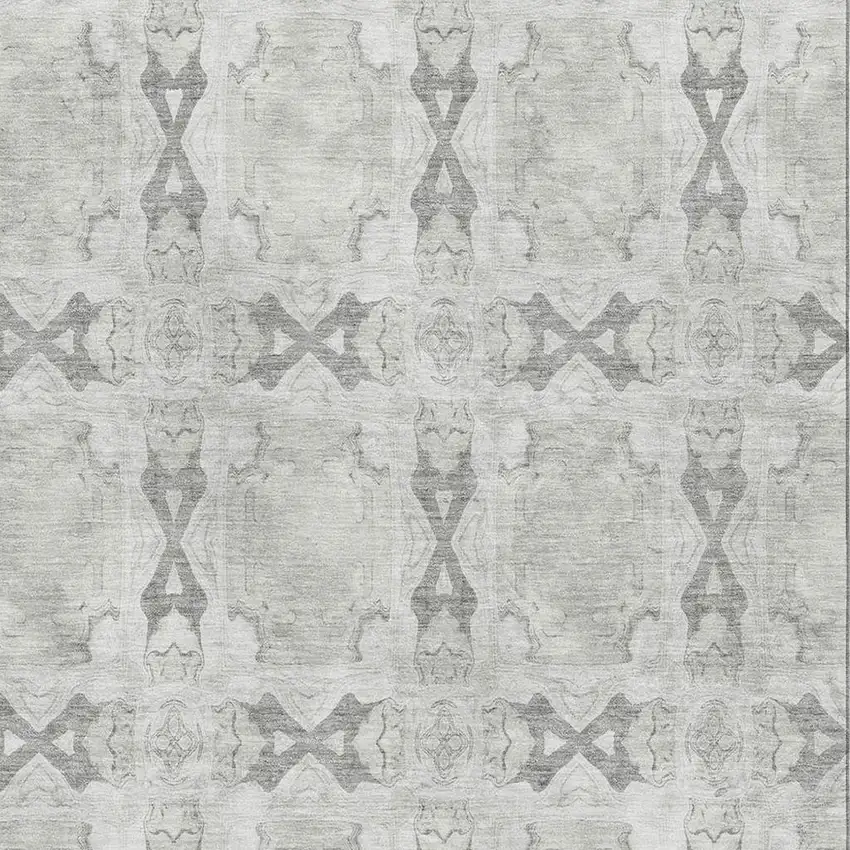 Ivory And Gray Floral Medallion Washable Area Rug With UV Protection Photo 3