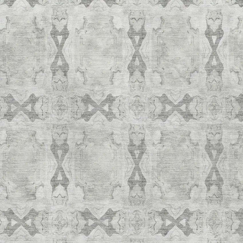 Ivory And Gray Floral Medallion Washable Area Rug With UV Protection Photo 3