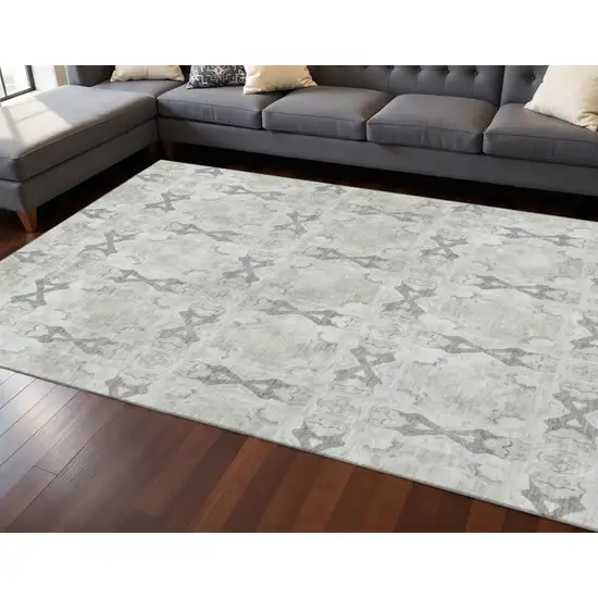 Ivory And Gray Floral Medallion Washable Area Rug With UV Protection Photo 2