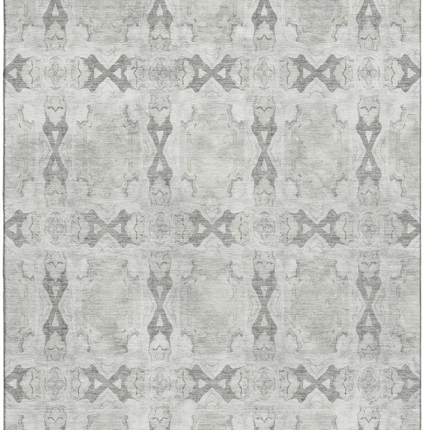 Ivory And Gray Floral Medallion Washable Area Rug With UV Protection Photo 4