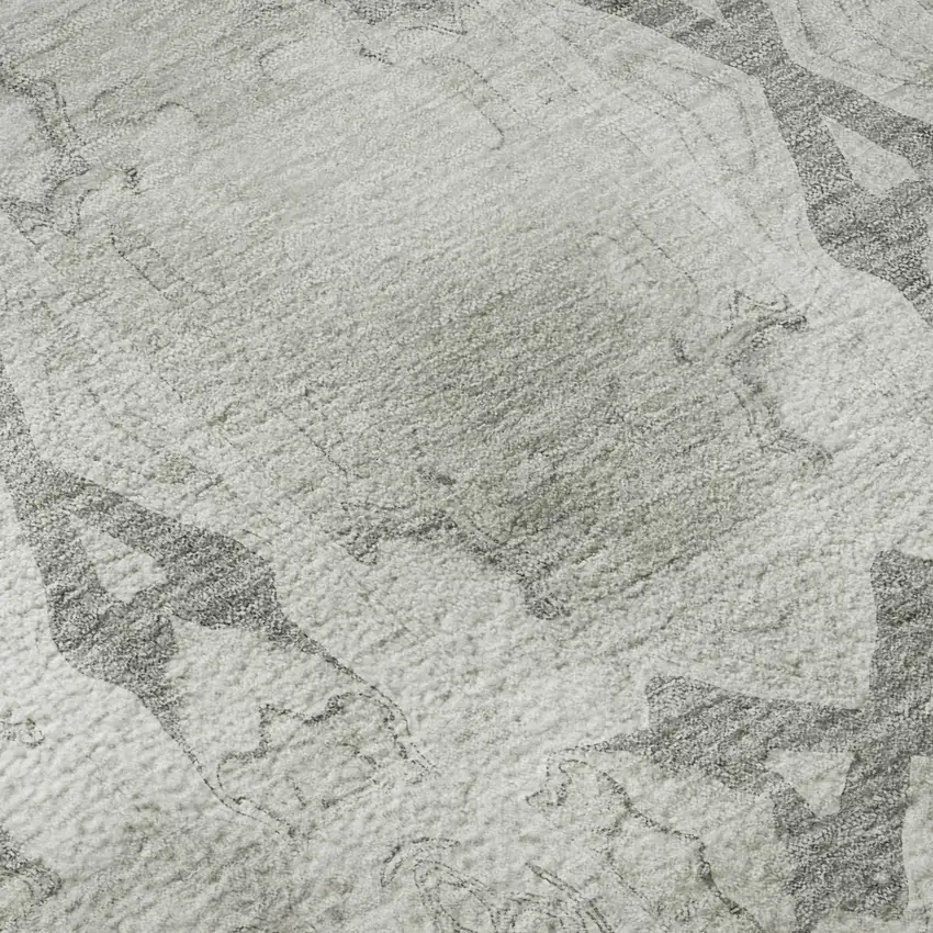 Ivory And Gray Floral Medallion Washable Area Rug With UV Protection Photo 9