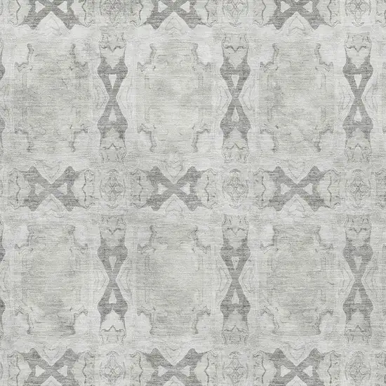 Ivory And Gray Floral Medallion Washable Area Rug With UV Protection Photo 3