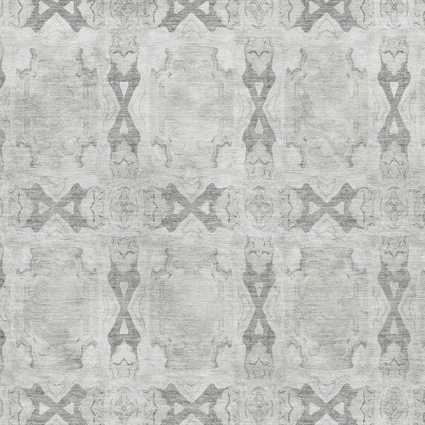 Ivory And Gray Floral Medallion Washable Area Rug With UV Protection Photo 3