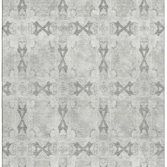 Ivory And Gray Floral Medallion Washable Area Rug With UV Protection Photo 4