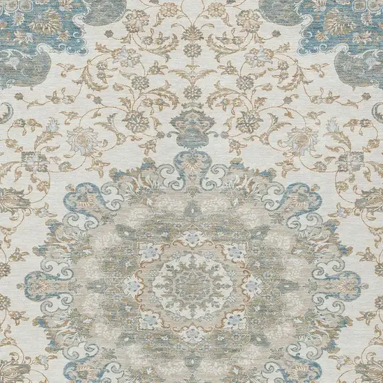 Ivory And Gray Floral Medallion Washable Indoor Outdoor Area Rug Photo 3