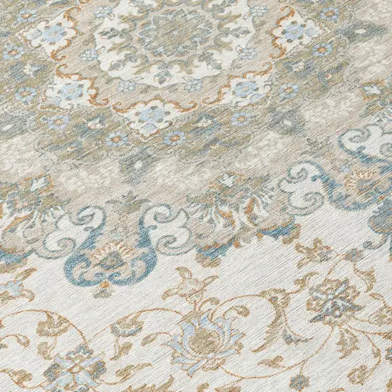 Ivory And Gray Floral Medallion Washable Indoor Outdoor Area Rug Photo 6