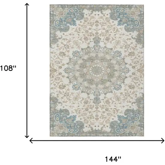 Ivory And Gray Floral Medallion Washable Indoor Outdoor Area Rug Photo 7
