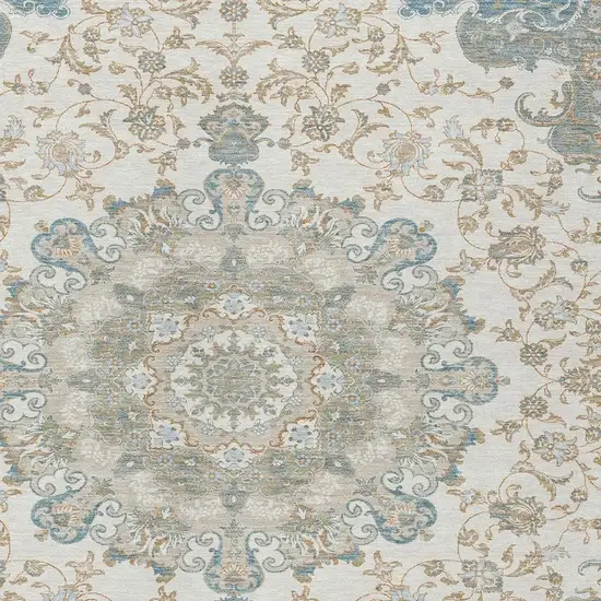 Ivory And Gray Floral Medallion Washable Indoor Outdoor Area Rug Photo 3