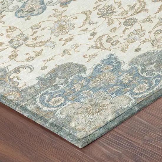 Ivory And Gray Floral Medallion Washable Indoor Outdoor Area Rug Photo 5