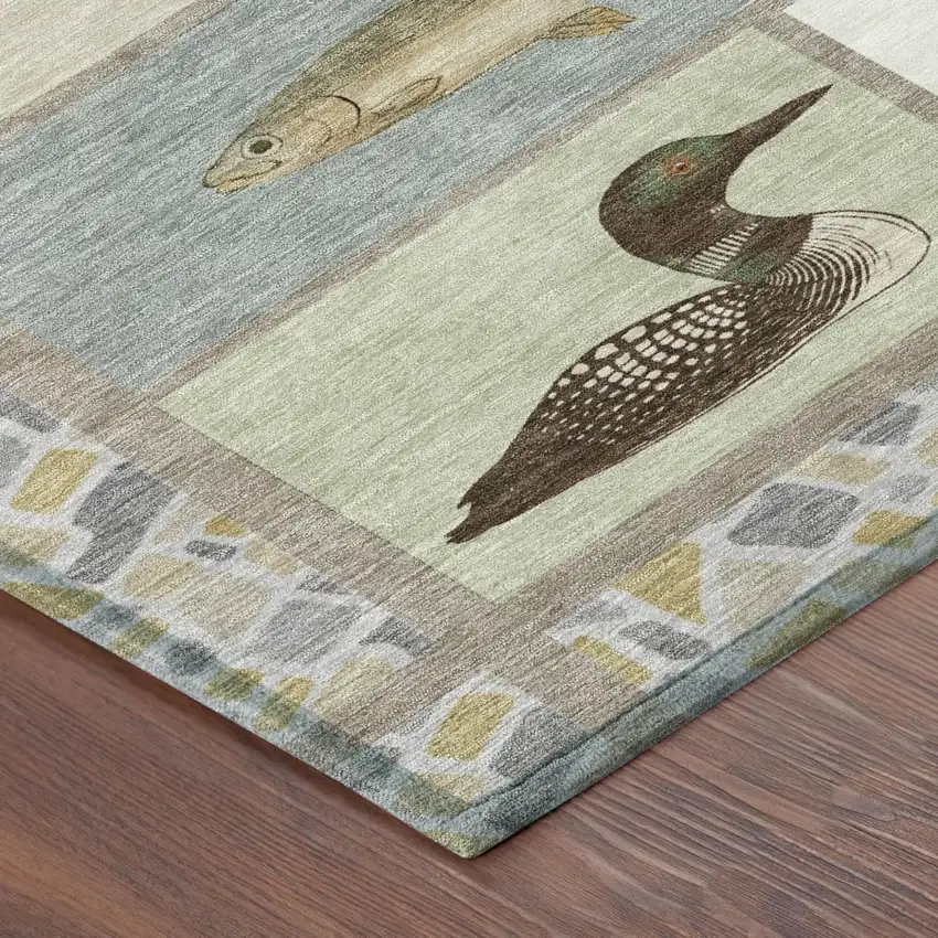 Ivory And Gray Floral Medallion Washable Indoor Outdoor Area Rug Photo 4