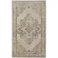 Photo of Ivory And Gray Floral Power Loom Distressed Area Rug