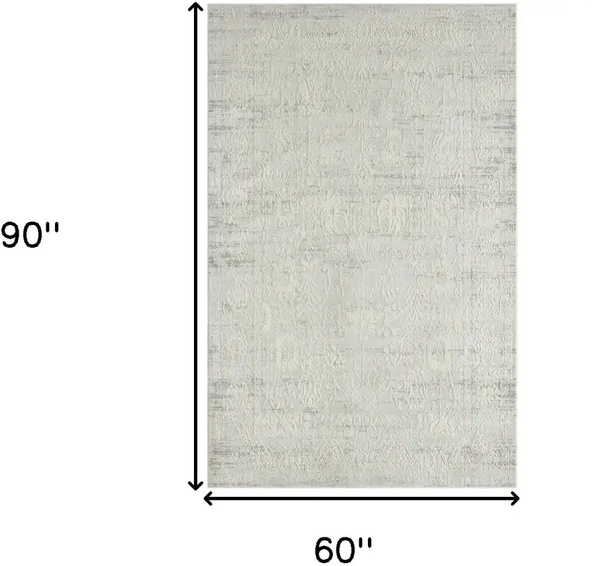 Ivory And Gray Floral Power Loom Distressed Stain Resistant Area Rug Photo 8