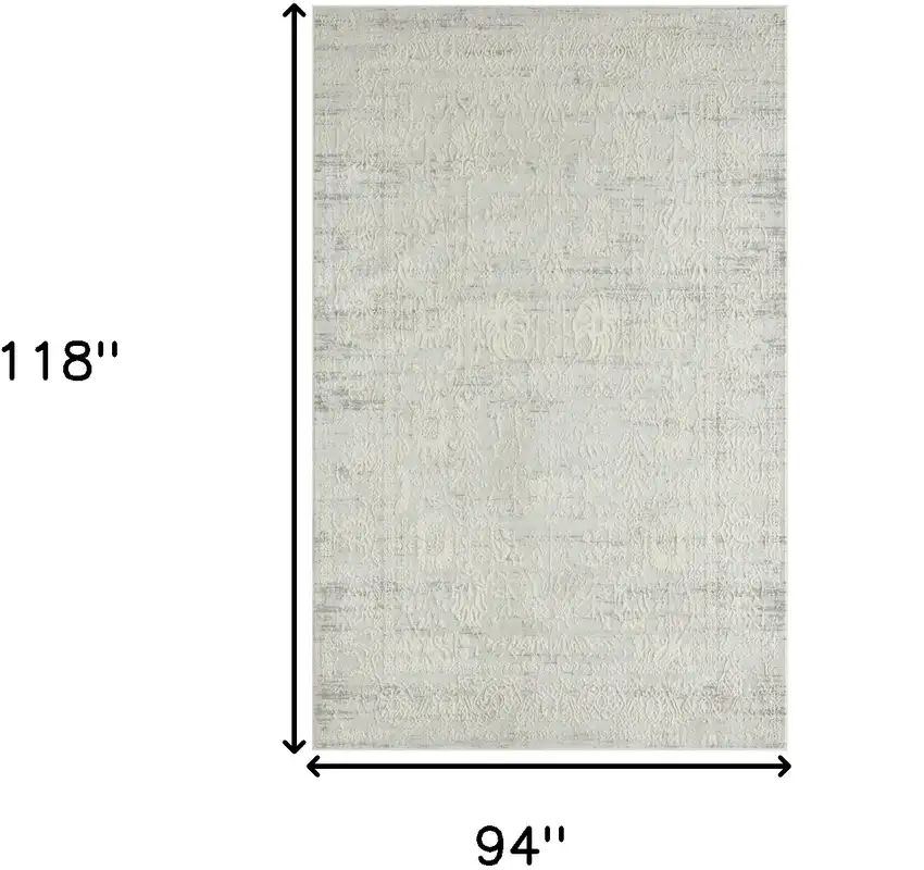 Ivory And Gray Floral Power Loom Distressed Stain Resistant Area Rug Photo 8