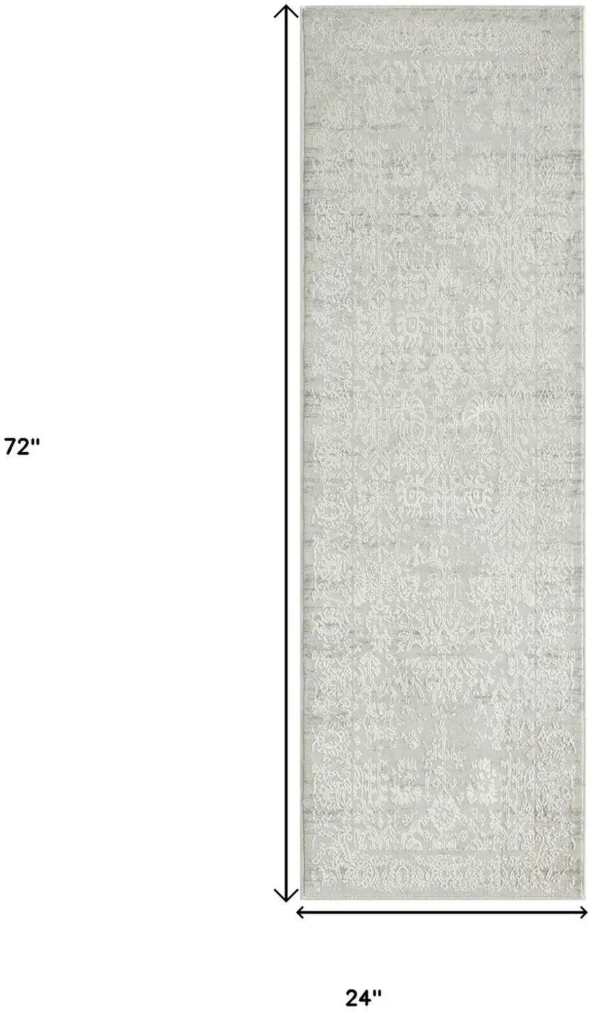 2' X 6' Ivory And Gray Floral Stain Resistant Area Rug Photo 3